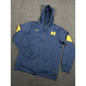 Michigan Wolverines Jacket Men Medium Nike Full Zip Hooded Blue Gold Pockets